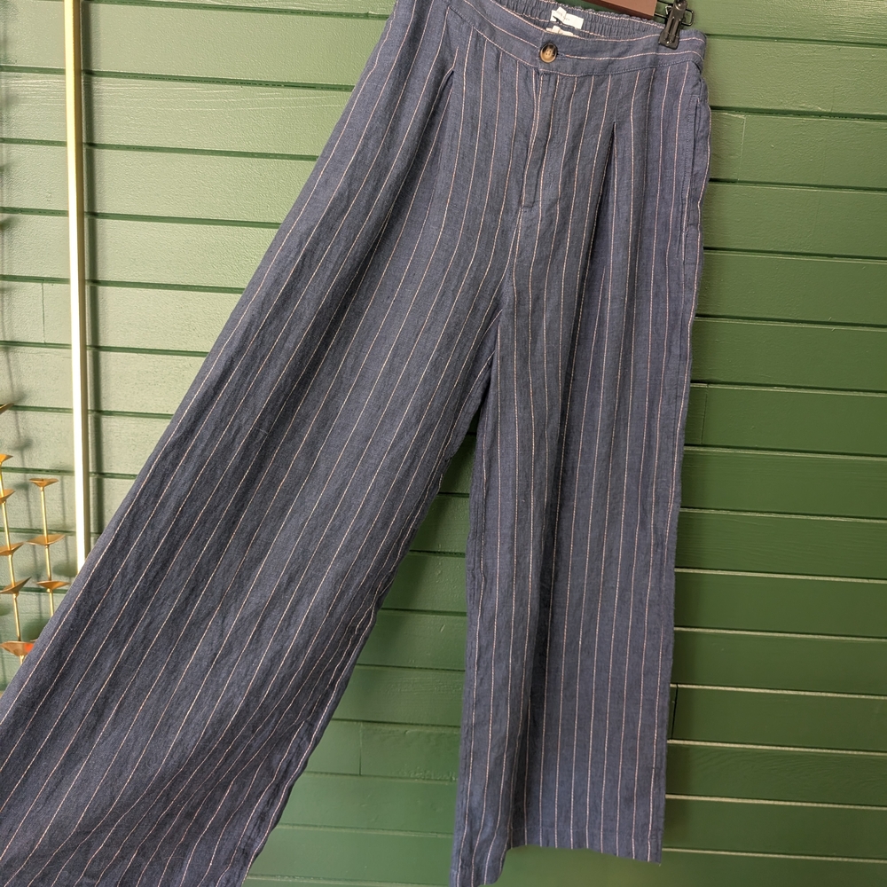 100% Linen Striped Wide-Leg Pants